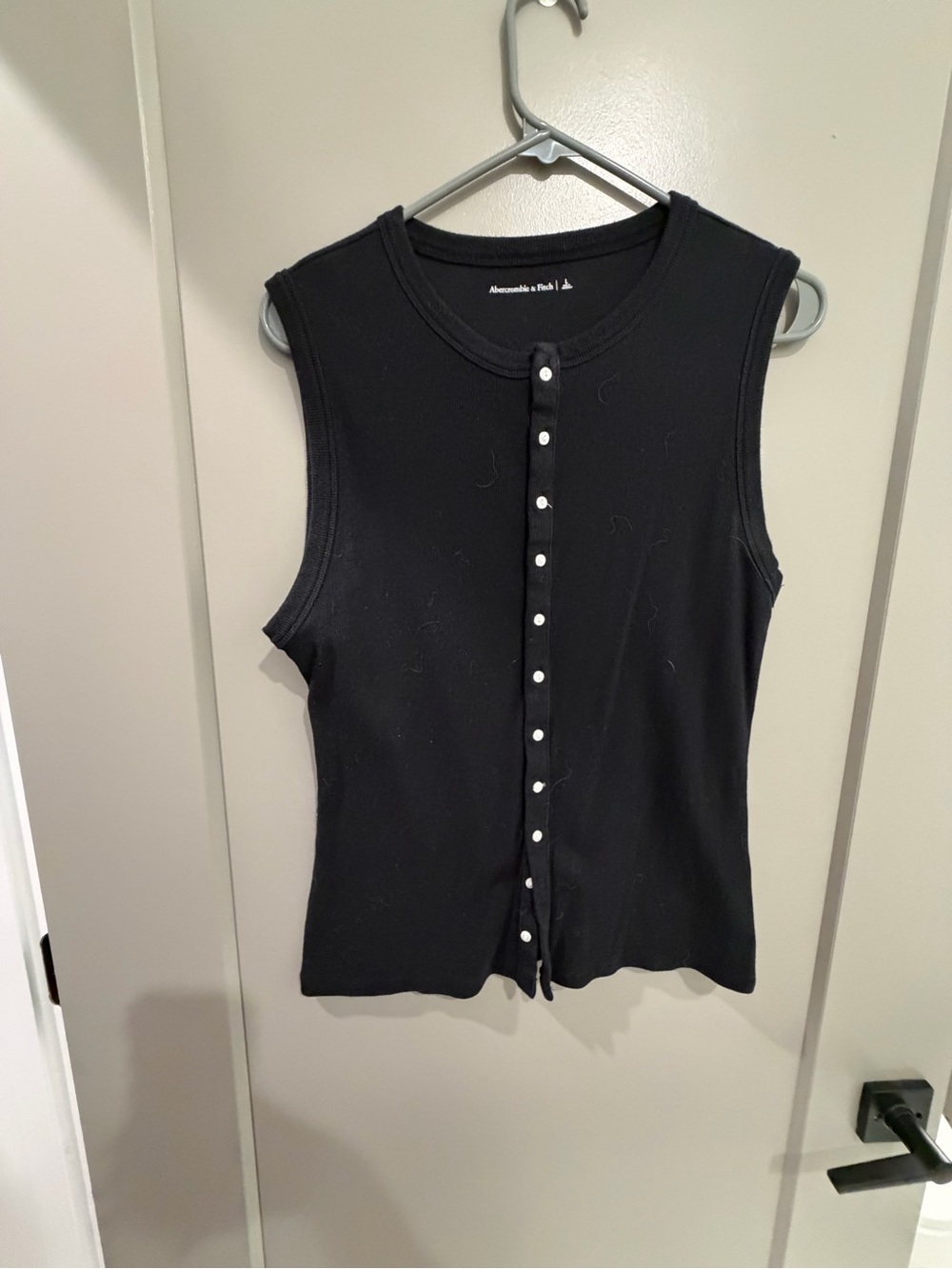 Abercrombie & Fitch Black Button-Front Ribbed Tank